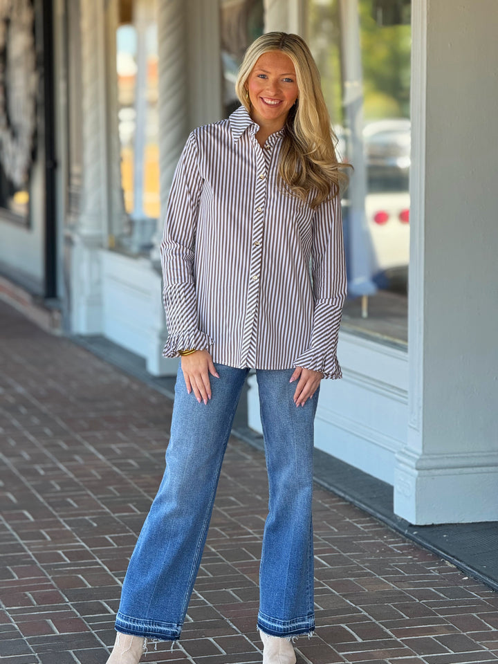 CK Bradley Brooks Shirt in Taupe Stripe
