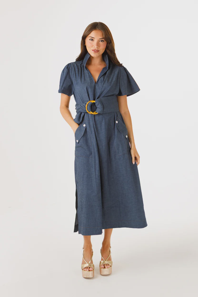 holly shae dresses Gretchen Dress in Stretch Denim – Sugar & Spice Baby Blue Dress | Size:36 R Elevate your everyday style badge-15% off with code hellofall