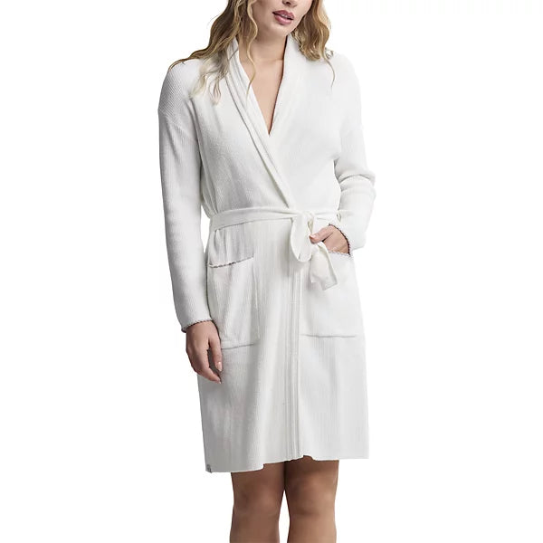Barefoot Dreams CozyChic Ultra Lite® Contrast Scallop Ribbed Robe in Pearl