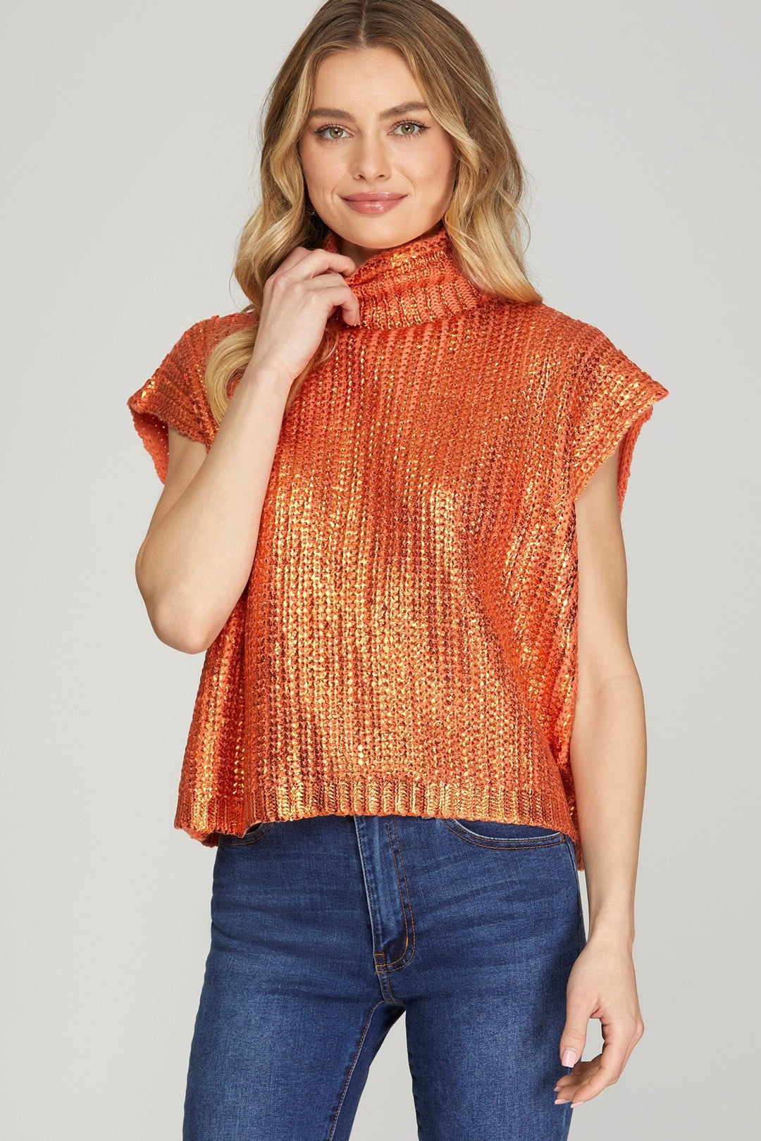 Take No Chances Metallic Orange Sweater