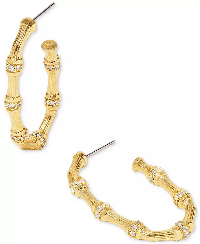 Kendra Scott Maura Gold Bamboo Hoop Earring in White Crystal
