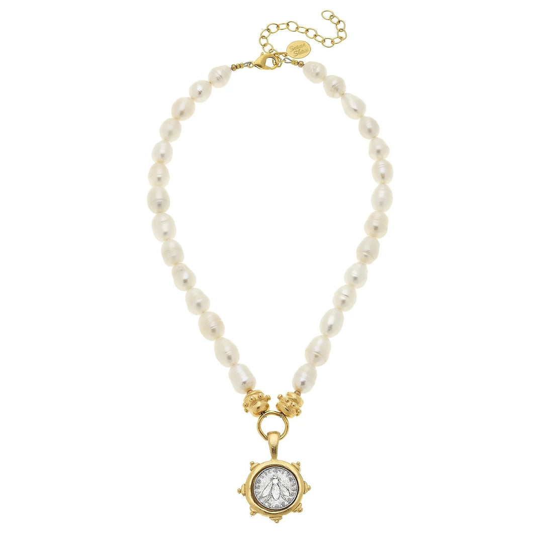Susan Shaw Florence Bee Coin Pearl Necklace