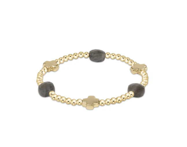 Enewton Signature Cross Admire Gold Pattern 3mm Bead Bracelet- Labradorite