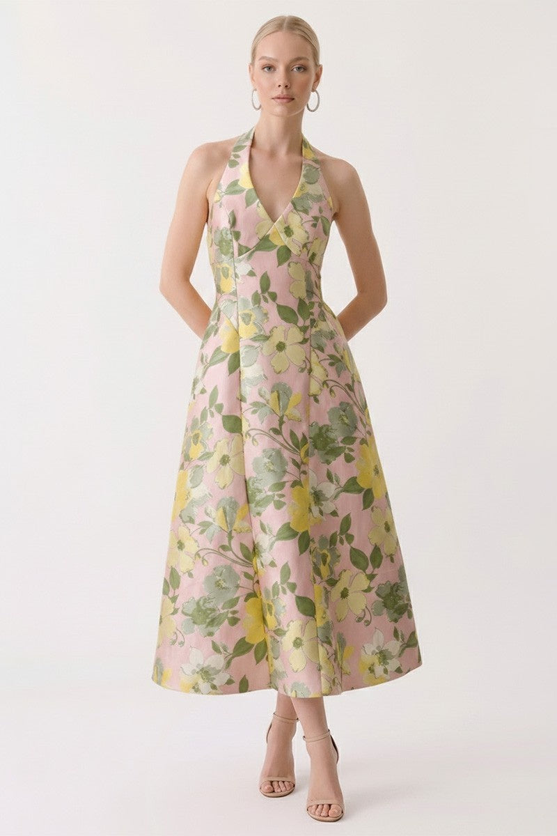 floral midi halter dress Light Sage Floral Halter Midi Dress - All Dresses