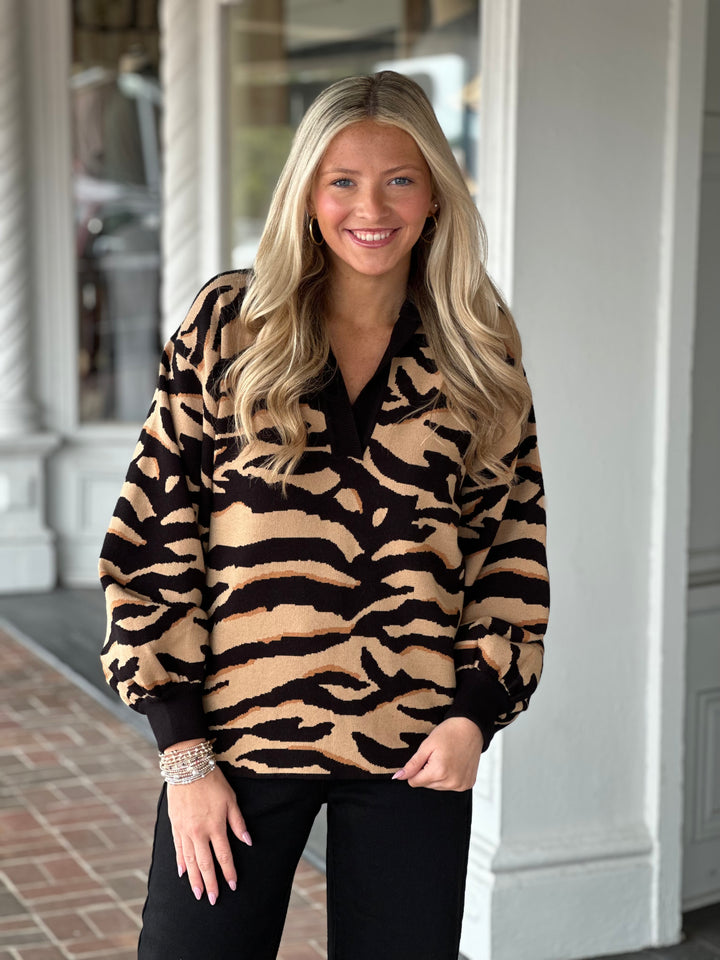 Emily Mccarthy Lolli Sweater in Tiger Jacquard
