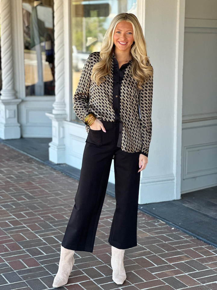 Liverpool Los Angeles Long Sleeve Button Front Woven Shirt in Black Gold Combo