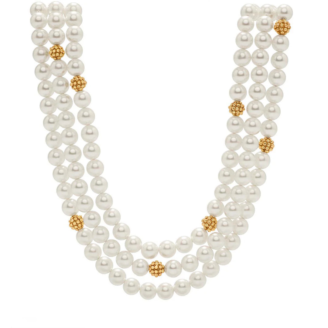 Capucine De Wolf Berry & Bead Triple Strand Necklace, 18"+2'' - Pearl