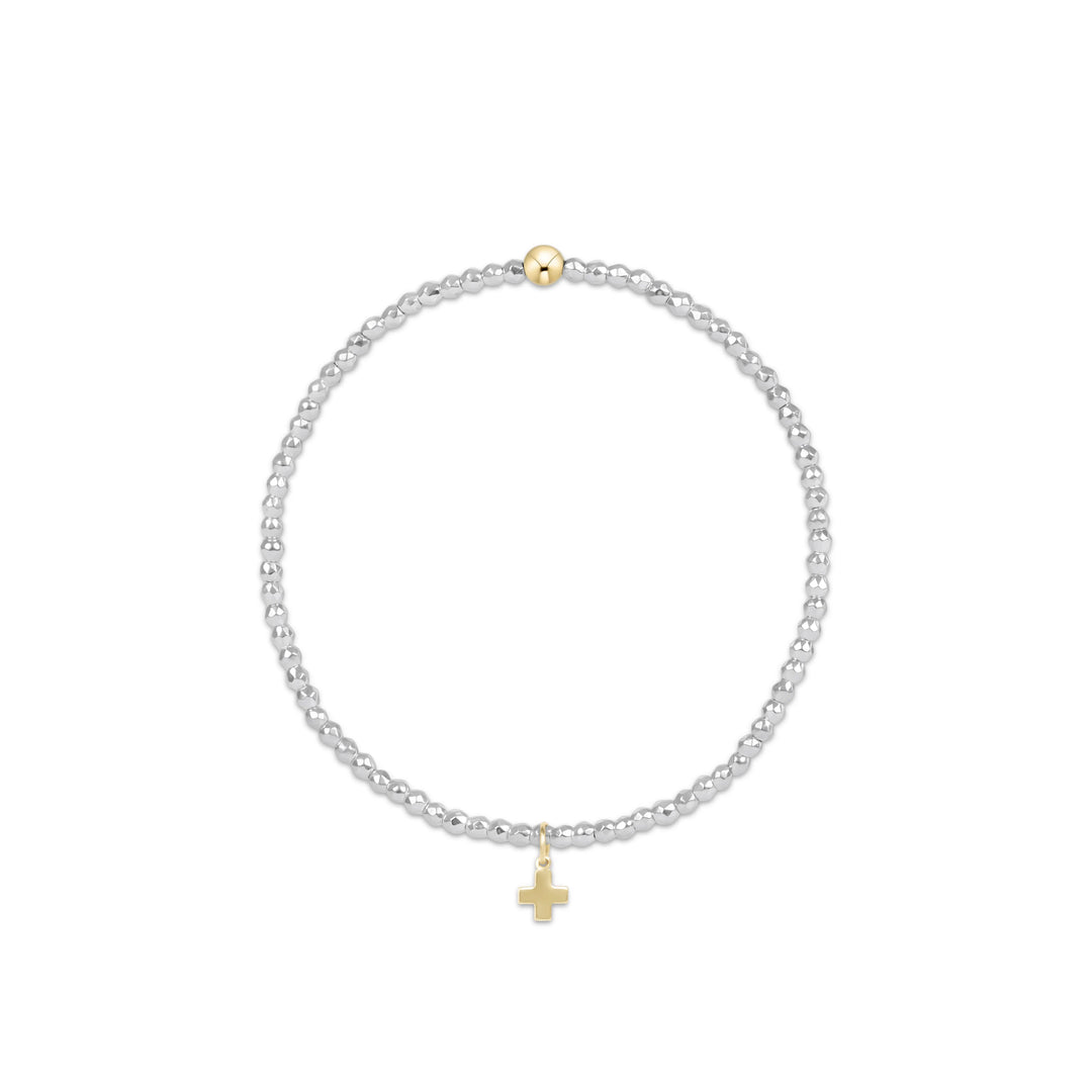Enewton Bright Silver Faceted Hematite 2mm Bead Bracelet - Signature Cross Gold Charm