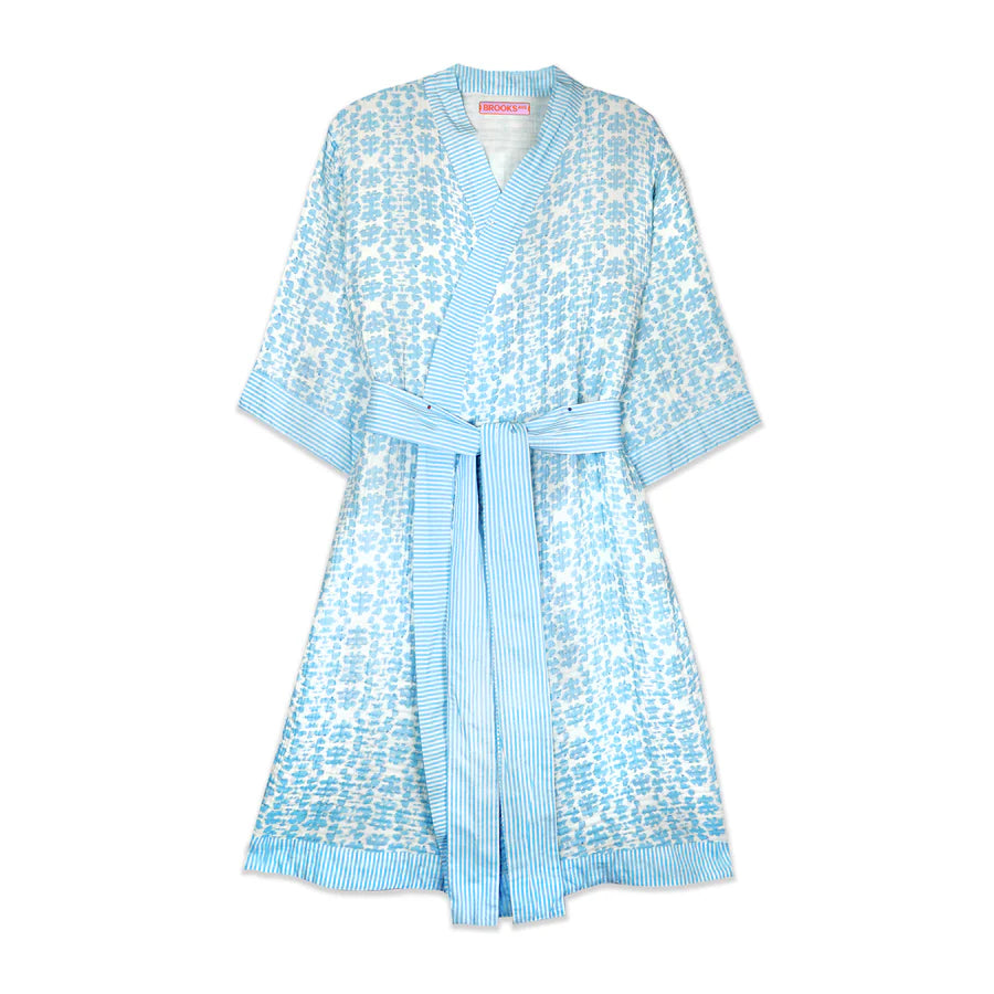 Floral Pattern Bathrobe in Blue Chintz