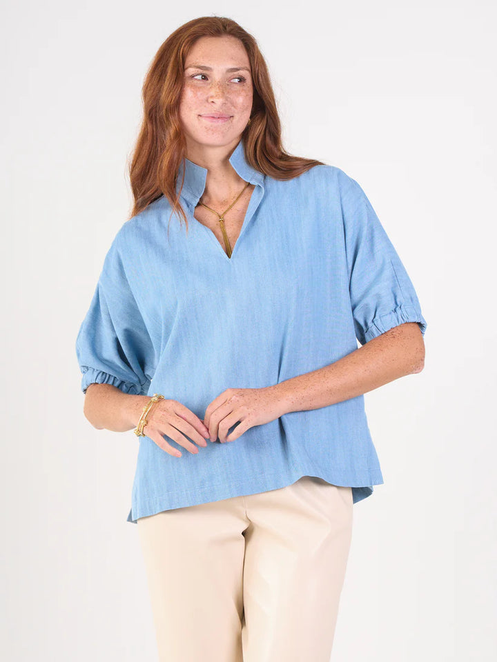 Emily Mccarthy Poppy Top in Denim Chambray