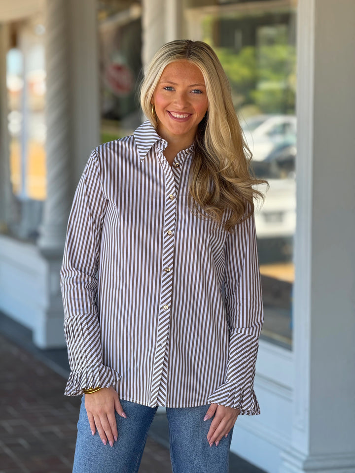 CK Bradley Brooks Shirt in Taupe Stripe