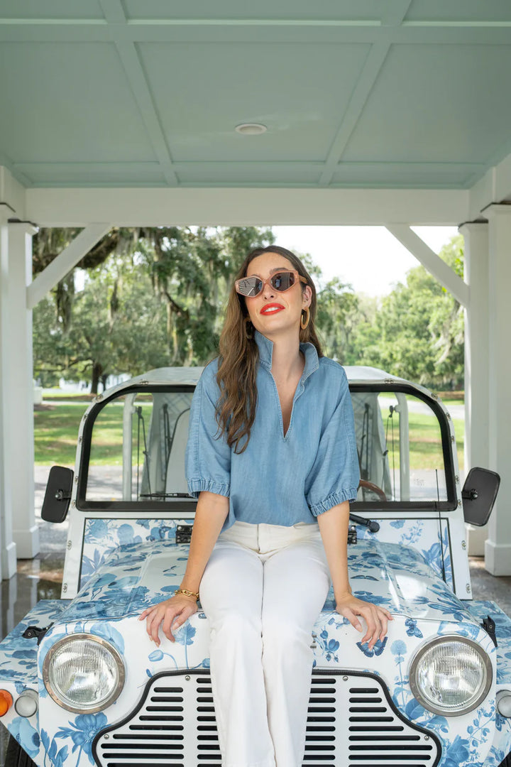 Emily Mccarthy Poppy Top in Denim Chambray