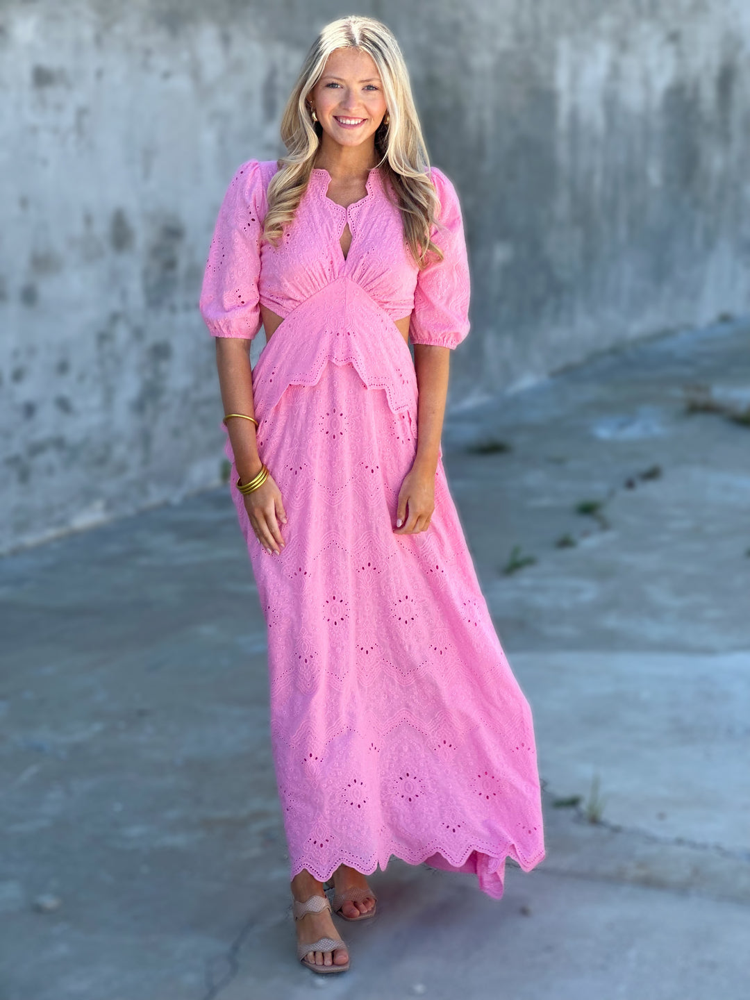 Felicity Pink Eyelet Maxi Dress