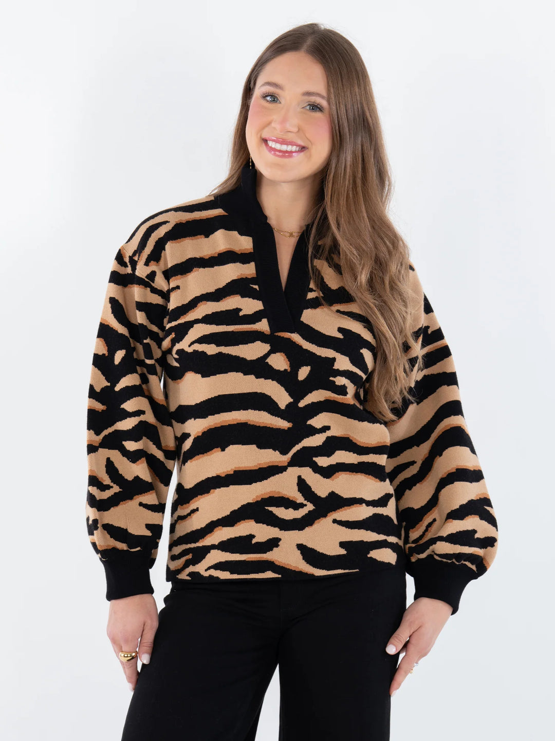 Emily Mccarthy Lolli Sweater in Tiger Jacquard