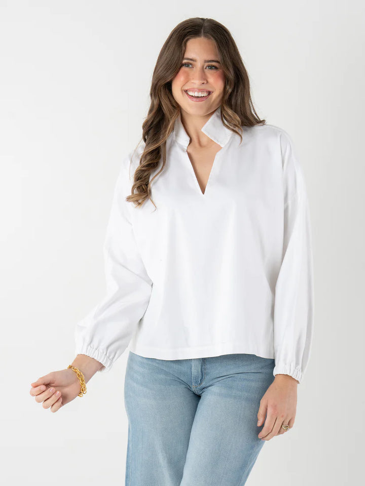 Emily Mccarthy Long-sleeve Poppy in White Cotton Poplin