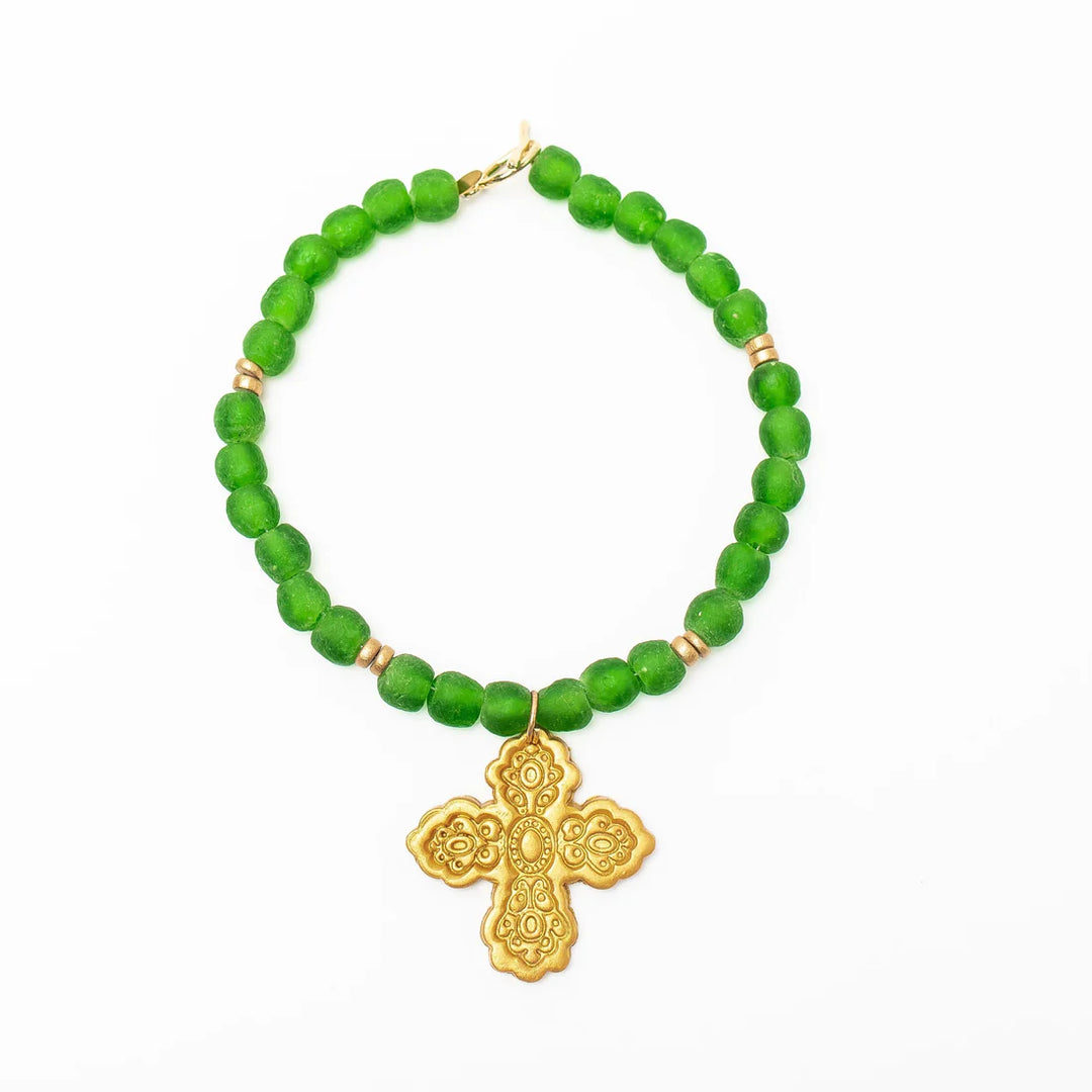 Green African Glass with Susie Cross Necklace
