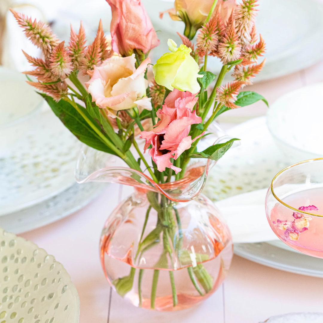 VIETRI Hibiscus Glass Pink Bud Vase