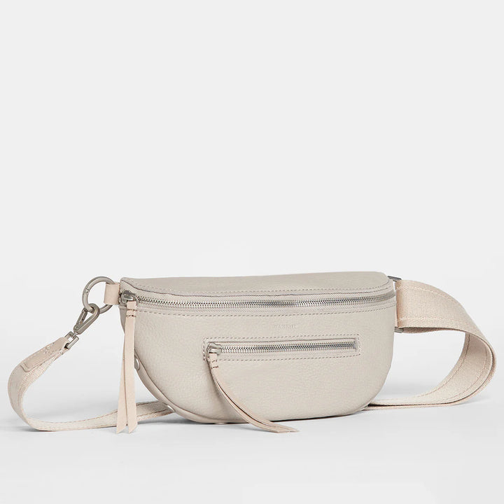 Hammitt Charles Small Leather Crossbody Belt Bag in Paved Grey Brushed Silver