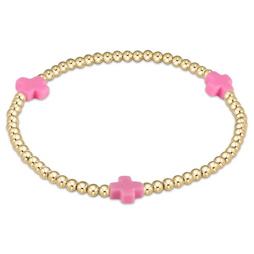Enewton Egirl Signature Cross Gold Pattern 3mm Bead Bracelet- Bright Pink
