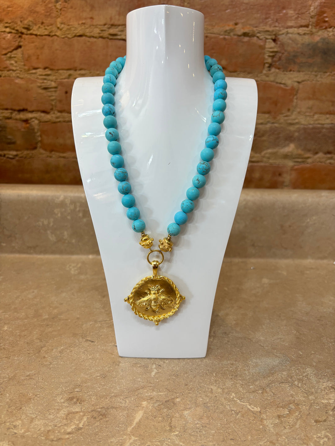 Susan Shaw Matte Turquoise Bee Pendant Necklace