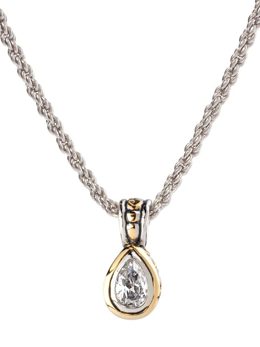 John Medeiros Beijos Collection - 9x6mm CZ Pear Bezel Set Pendant Necklace