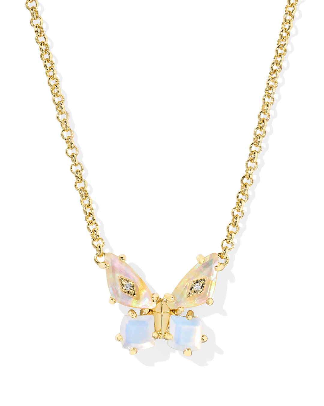 Kendra Scott Bianca Butterfly Gold Short Pendant Necklace in Iridescent White Mix
