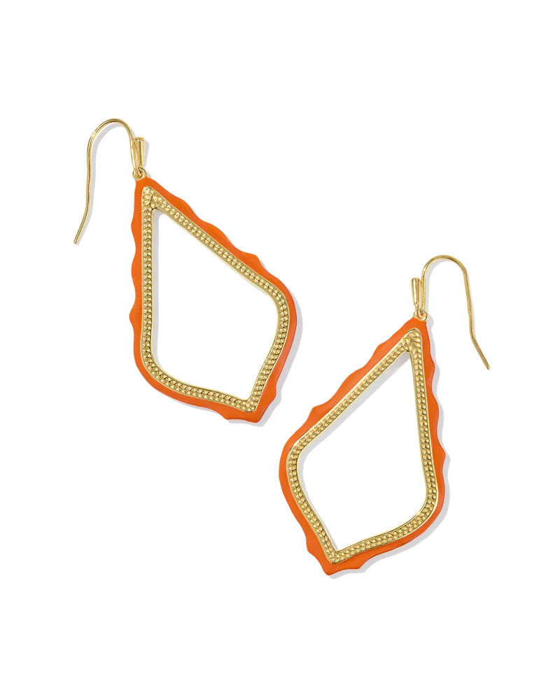 Kendra Scott Sophee Enamel Gold Open Frame Earrings in Dark Orange Enamel