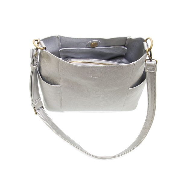 Kayleigh Side Pocket Bucket Bag in Metallic Silver