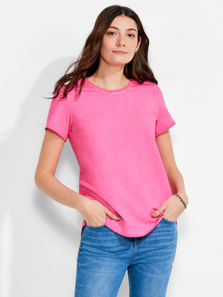 Nic + Zoe Short Sleeve Shirt Tail Crew in Shocking Pink