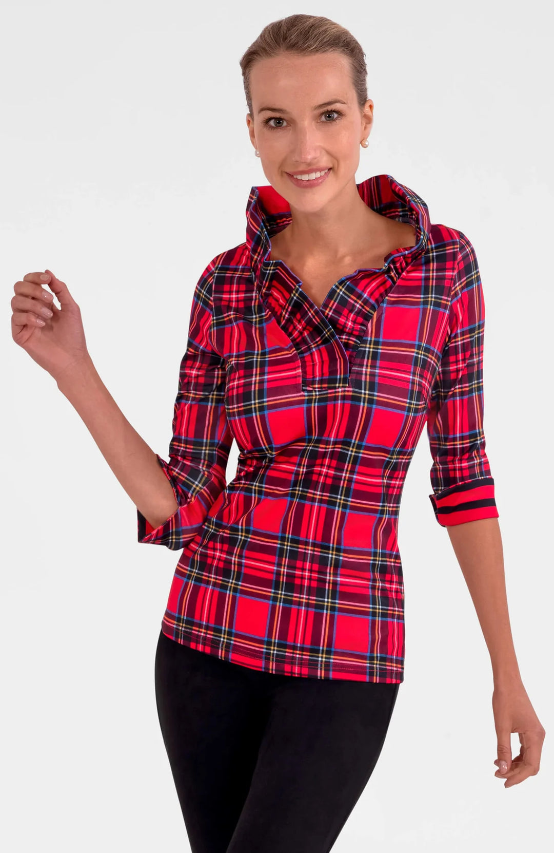 Gretchen Scott Ruffneck Top in Duke of York Red