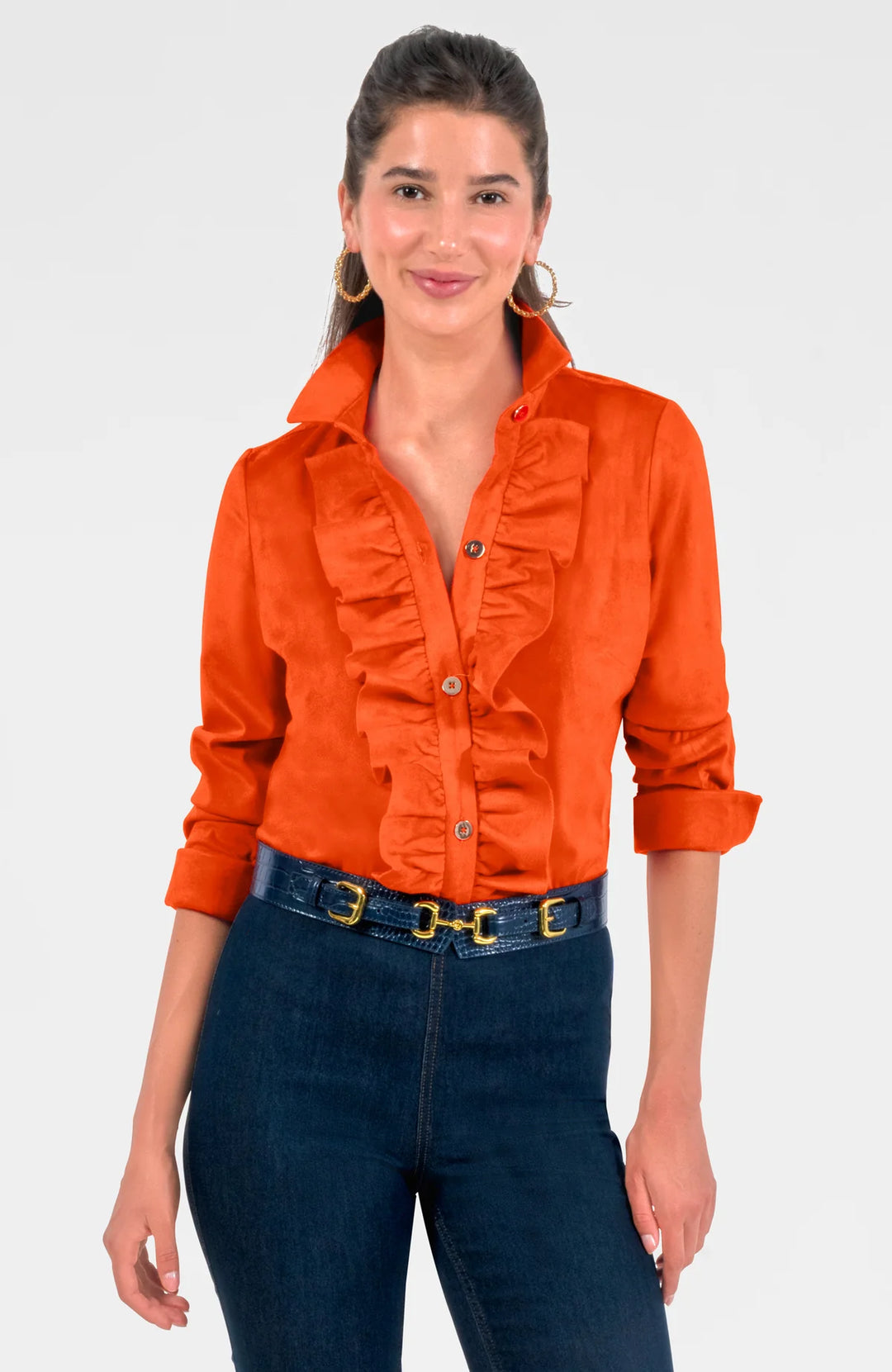 Gretchen Scott Ruffle Rumble Top in Orange