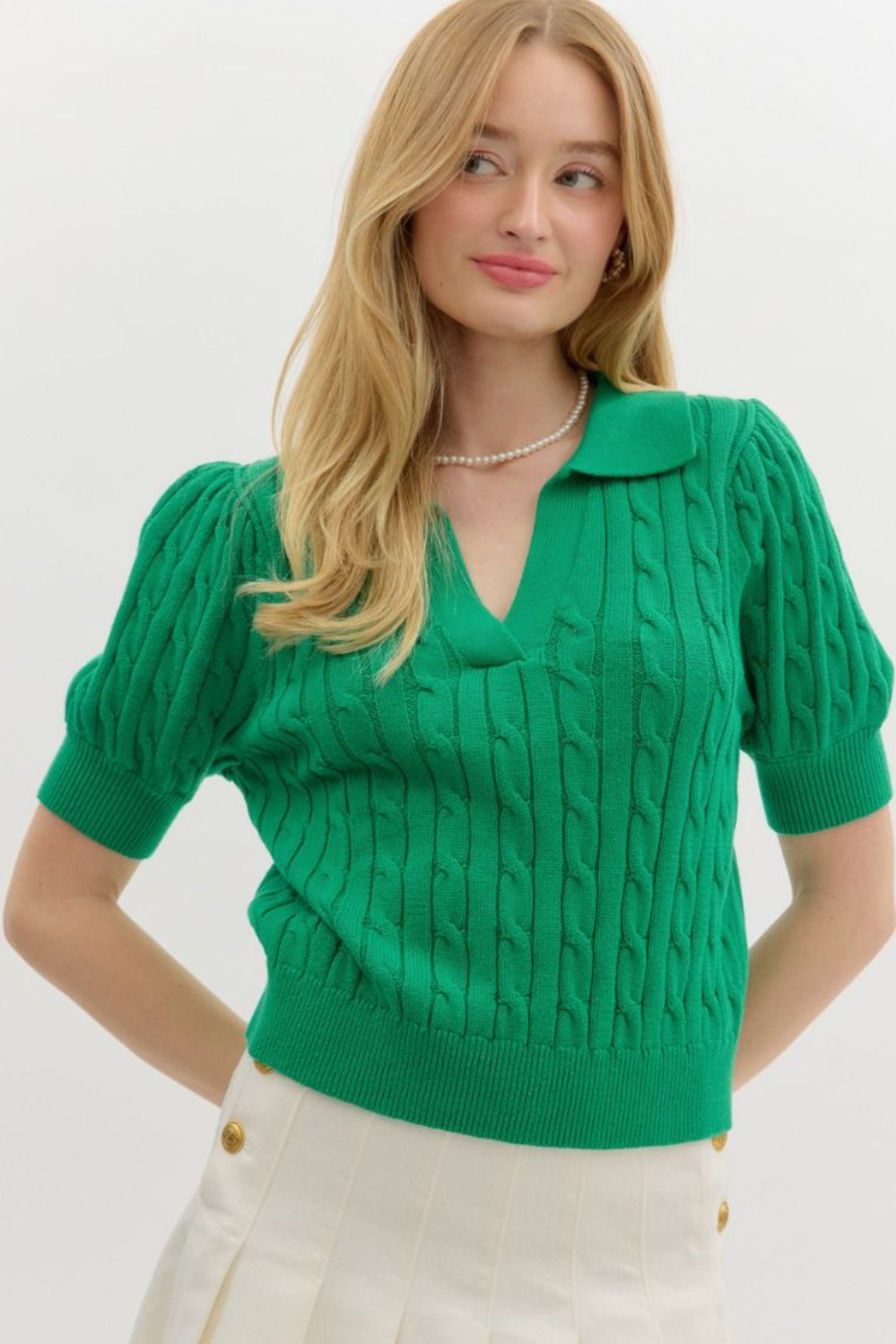 Top Collar Knit Sweater in Green