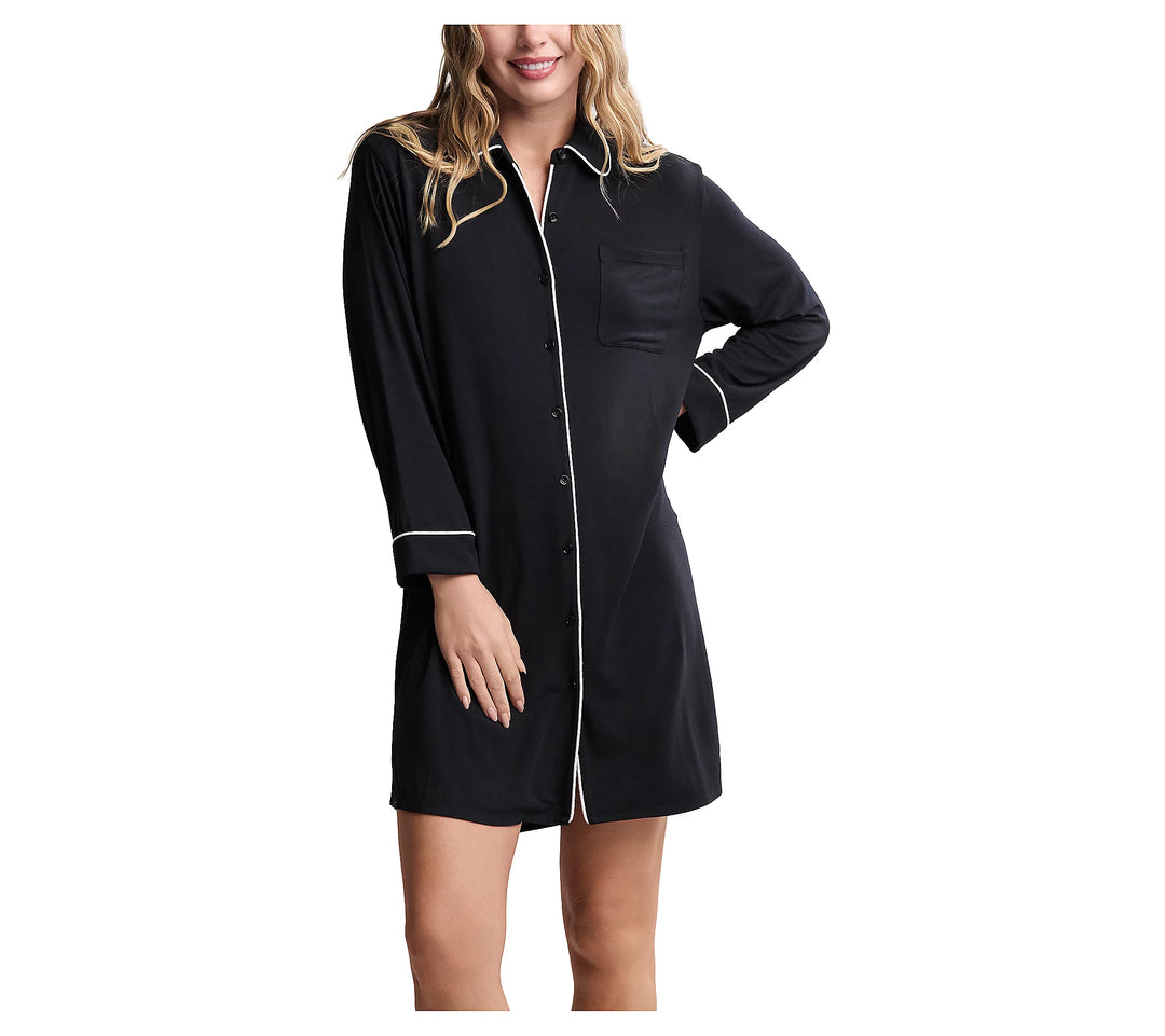 Barefoot Dreams Luxe Milk Jersey® Sleep Shirt With Piping in Black