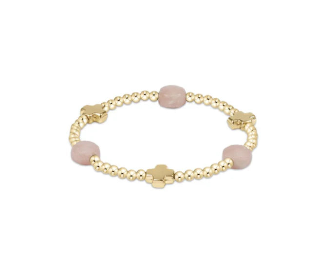Enewton Signature Cross Admire Gold Pattern 3mm Bead Bracelet- Pink Opal