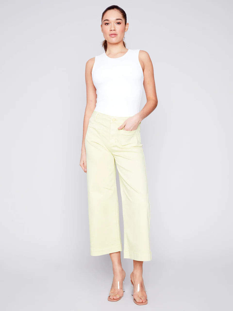 Charlie B Cropped Wide Leg Twill Pants - Anise