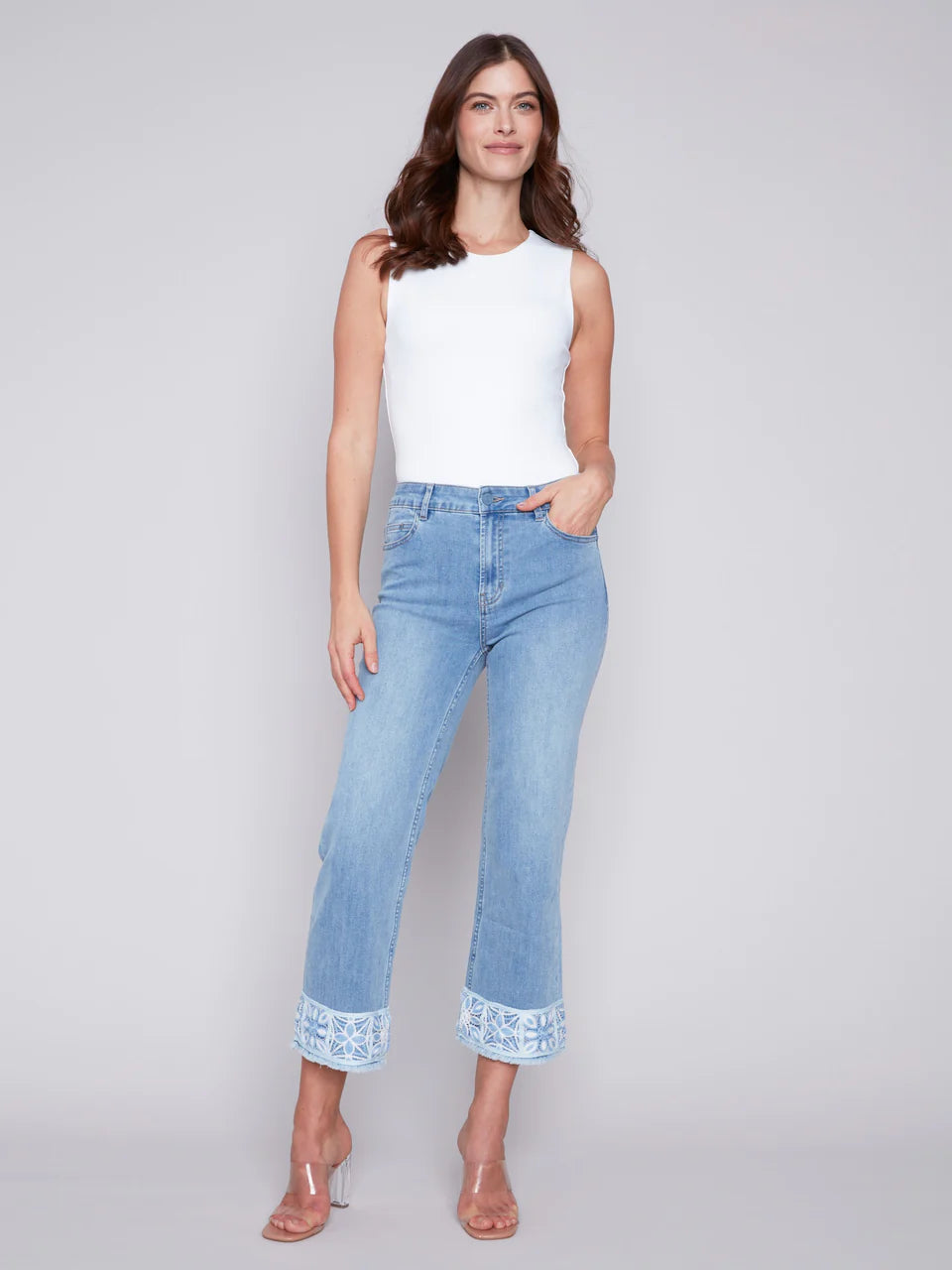 Charlie B Jeans with Crochet Cuff - Light Blue