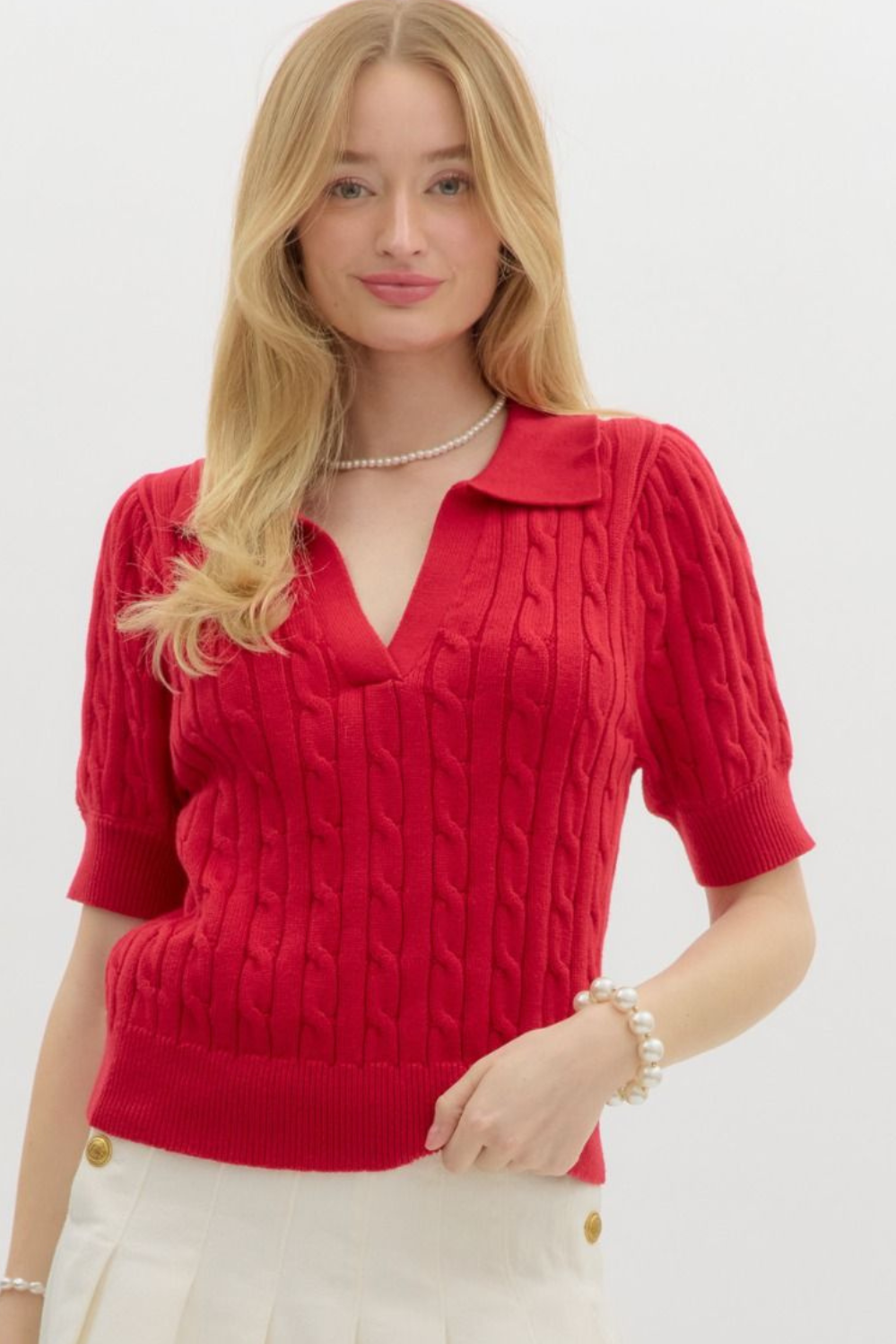 Top Collar Knit Sweater in Red