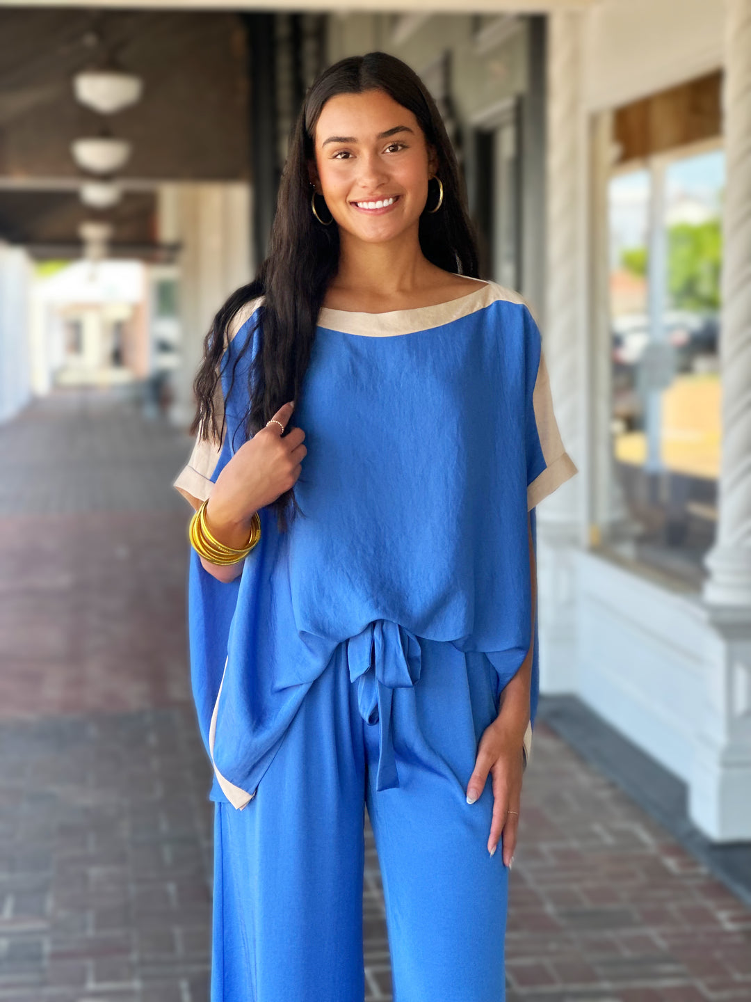 Get Obsessed Two Tone Satin Top in Blue