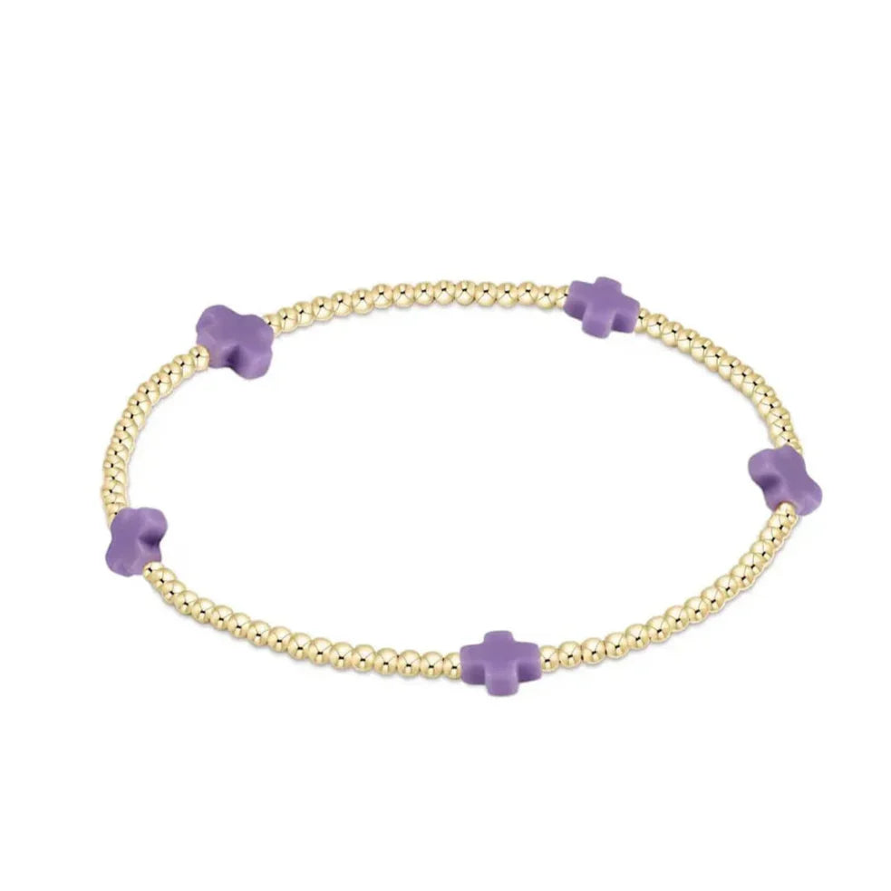 Enewton Signature Cross Small Gold Pattern 2mm Bead Bracelet- Purple