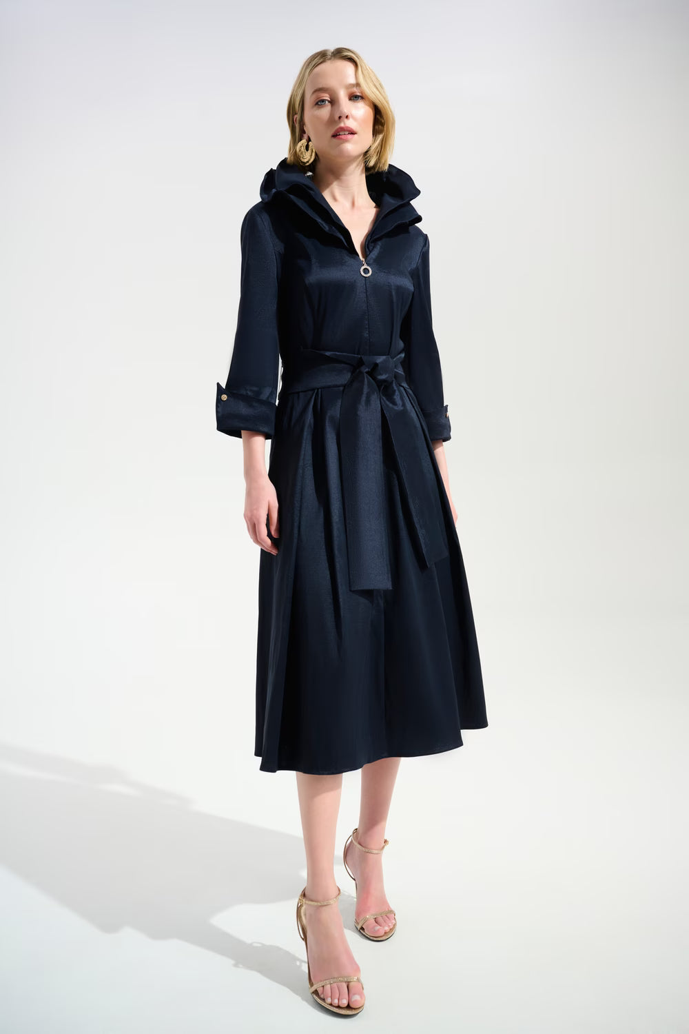 Joseph Ribkoff Hooded Fit And Flare Dress in Midnight Blue – Sugar & Spice