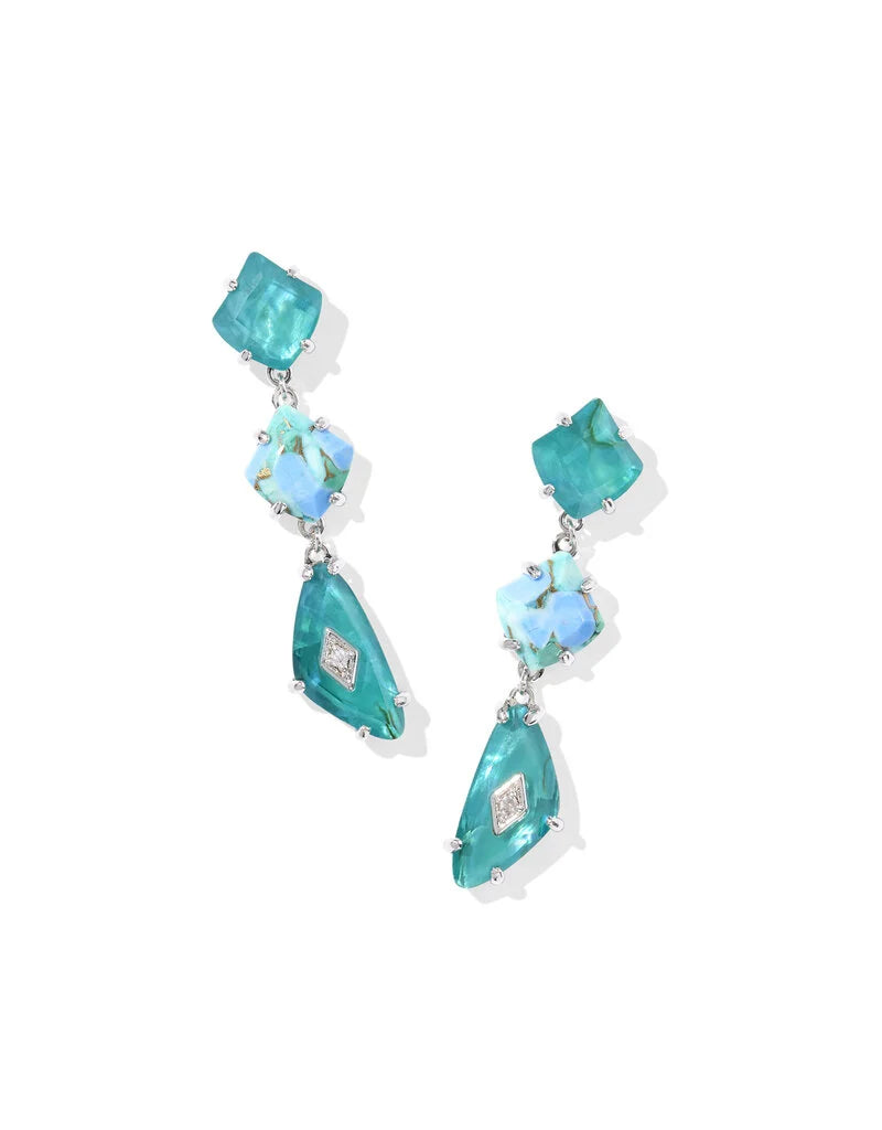 Kendra Scott Bianca Silver Linear Earrings in Bright Aqua Mix