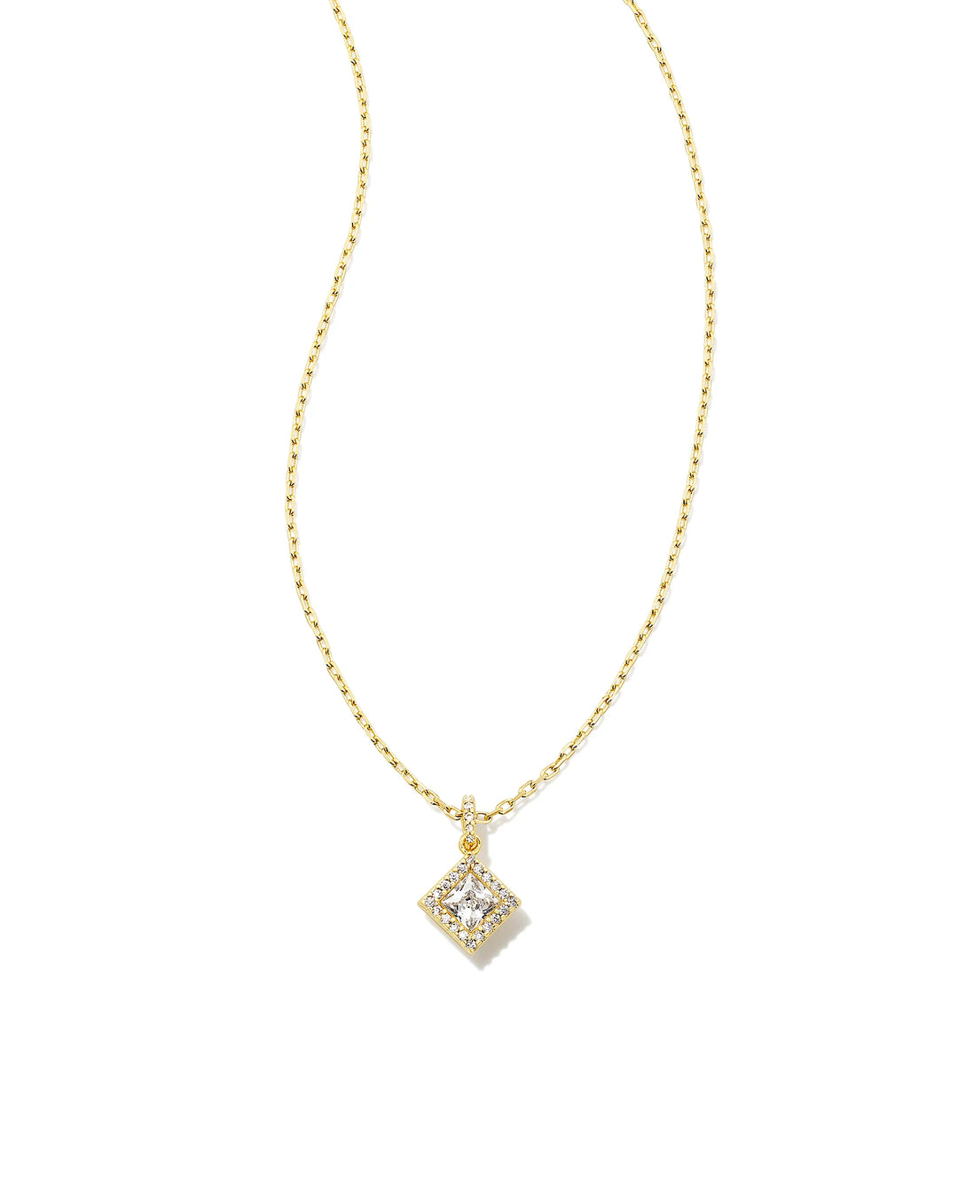 Kendra Scott Gracie Gold Short Pendant Necklace in White Crystal