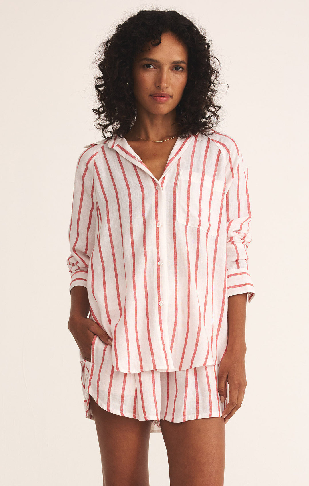 Z Supply Perfect Linen Stripe Top in Cabana Red