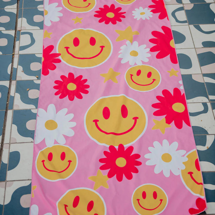 Red Flower Happy Face Quick Dry Beach Towel