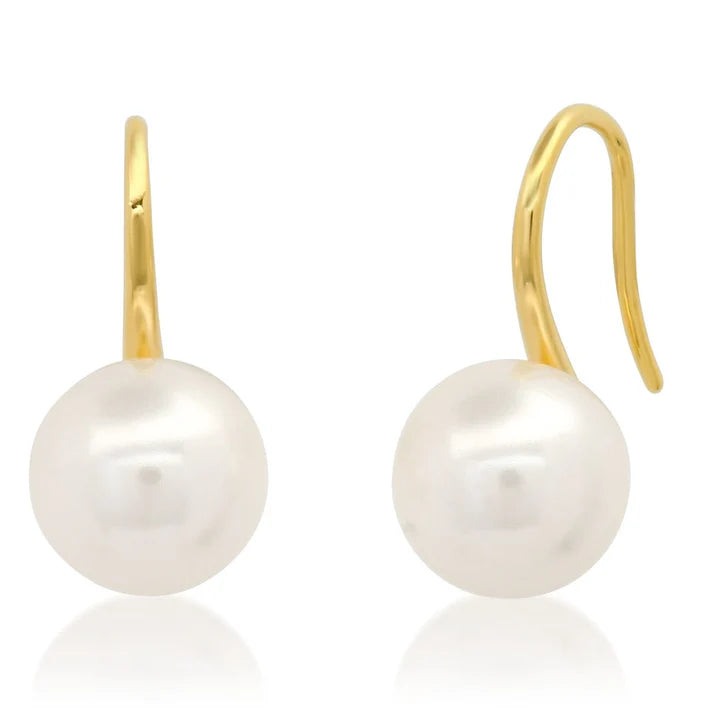 Large Pearl Gold Fishhook Earring