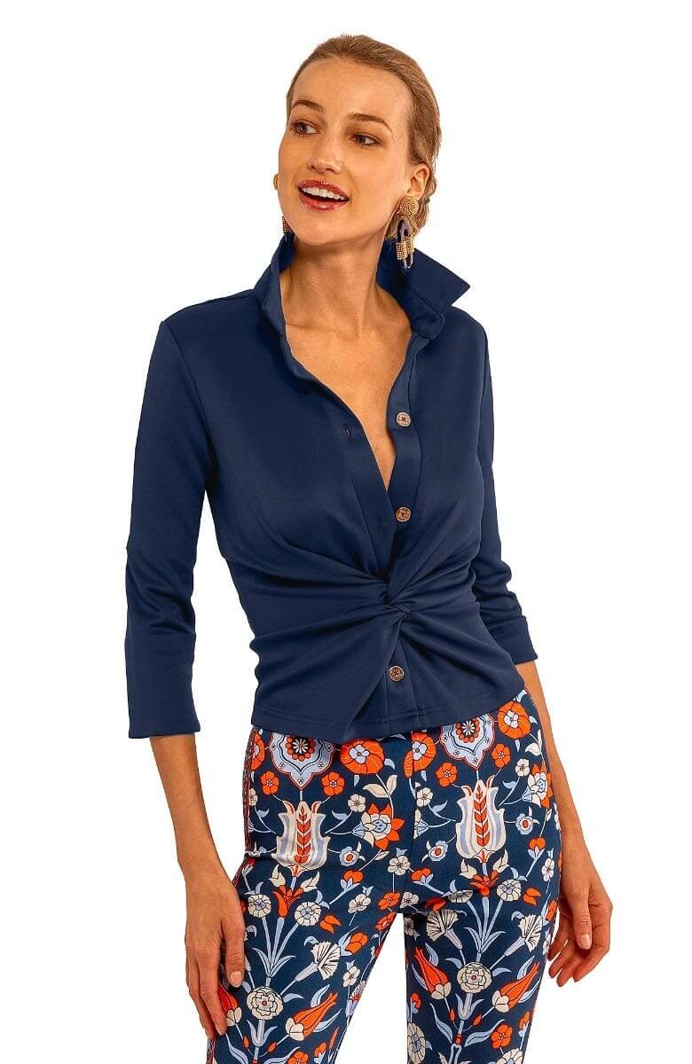 Gretchen Scott Twist & Shout Top in Solid Navy