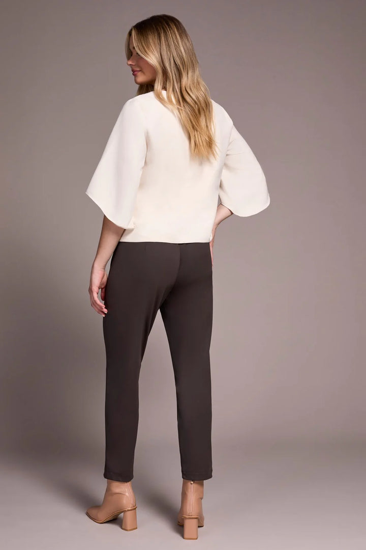 Tribal Signature Crepe Flutter Sleeve V-Neck Blouse in Moonstone