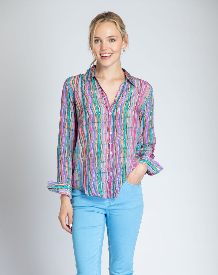 Printed Button Down Top in Stripes