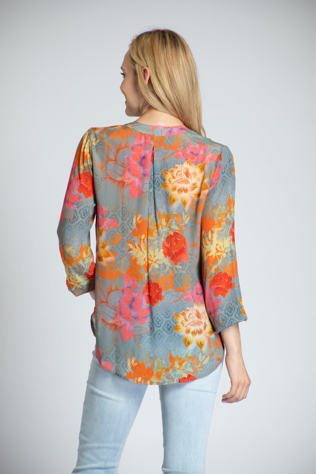 Printed Crossover Top in Gray Floral