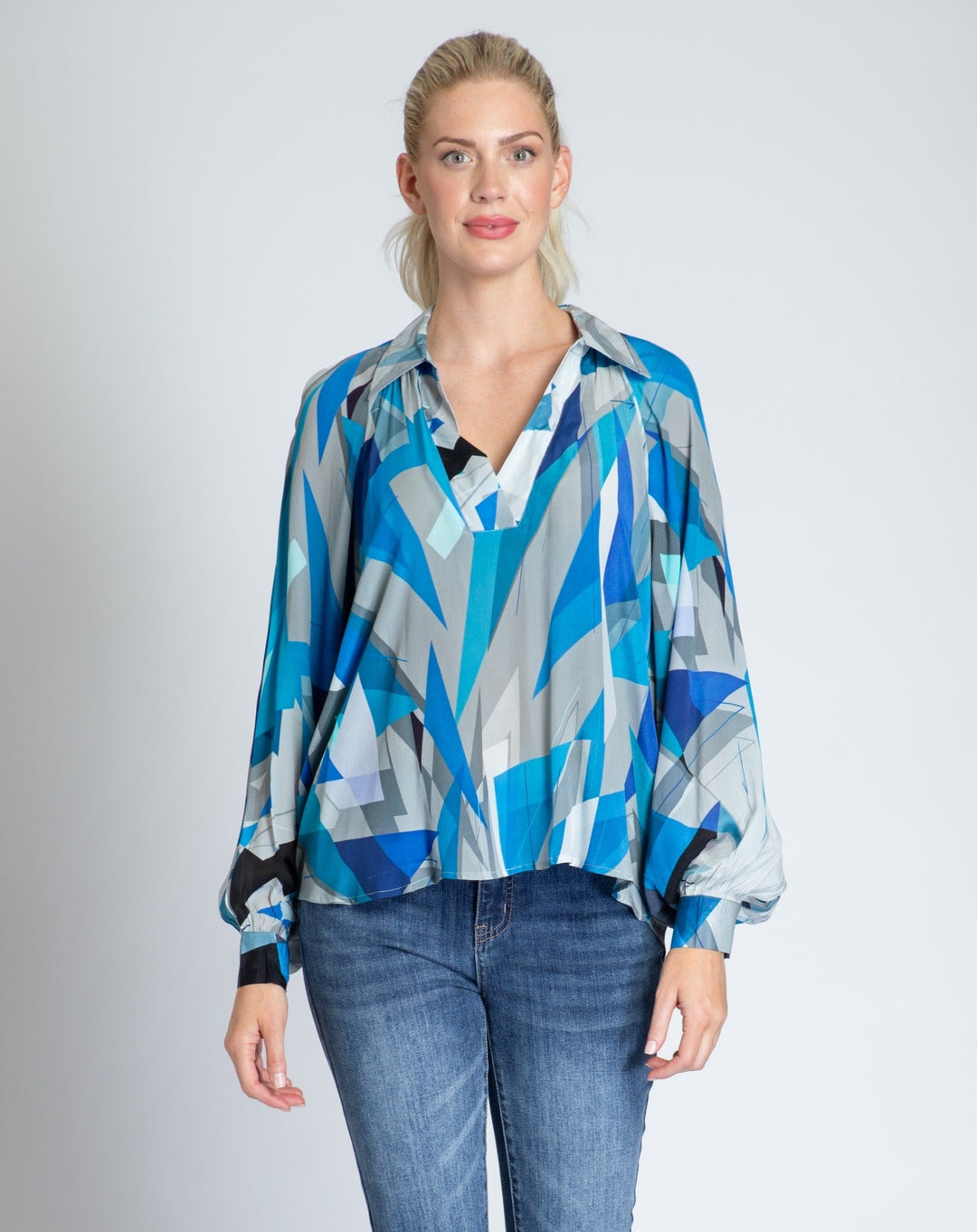 Azure Geo Printed Pullover Blouse